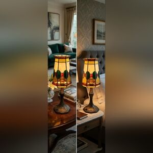 Vintage Tiffany‑Style Stained Glass Table Lamp • Hexagon Shade #GentlyGems